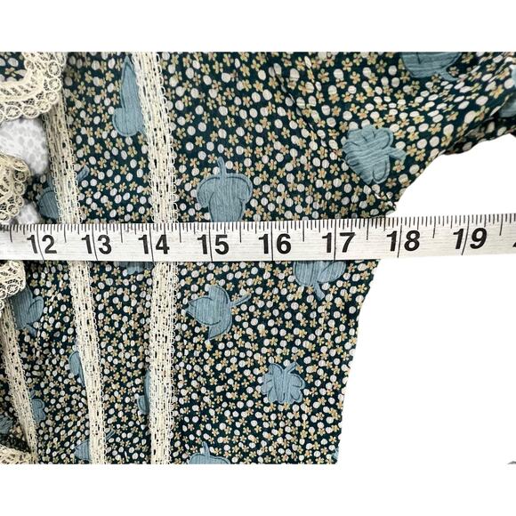 Y2K 213 Industry Dress M Green Floral Ruffled Lace Semi Sheer Boho Coquette - Picture 11 of 16